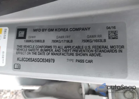 2016 Chevrolet Spark 1Lt Cvt z USA, uszkodzony, nr VIN KL8CD6SA5GC634979